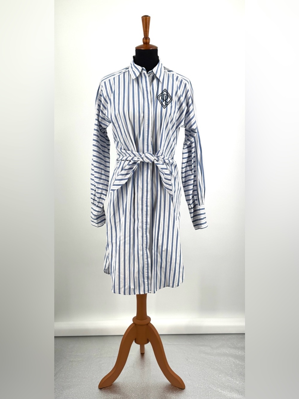 Lauren Ralph Lauren Striped Cotton Broadcloth Tie Front Shirt Dress Size 8
